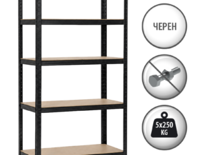 Метален стелаж Carmen CR-1016 - 180х90х45 см, до 250 кг на рафт - черен